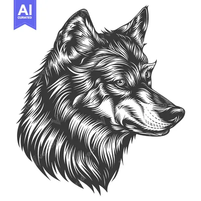 Popular premium asset: Black and White Illustration of a Wolf's Head in Profile