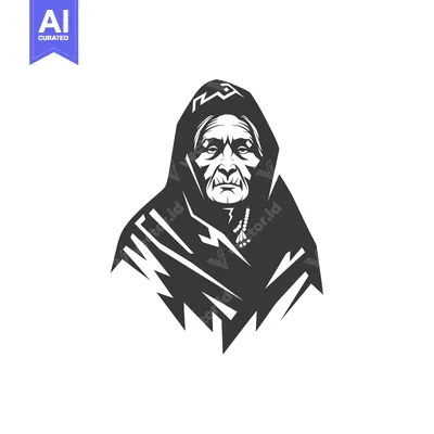 Premium design asset: Black and White Illustration of a Woman in a Hood