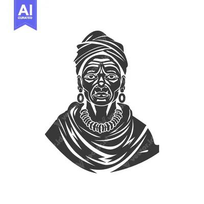 Aset premium populer: Black and White Illustration of a Woman in Traditional African Attire