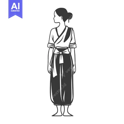 Popular premium asset: Black and White Illustration of a Woman in Traditional Asian Clothing