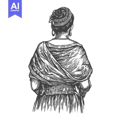 Popular premium asset: Black and White Illustration of a Woman in Traditional Clothing from B