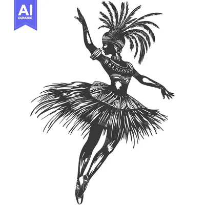 Popular premium asset: Black and White Illustration of a Woman in Traditional Dress, Dancing