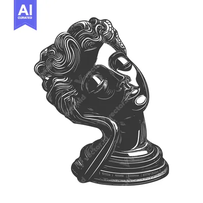 Aset premium populer: Black and White Illustration of a Woman's Bust Statue