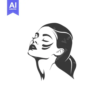 Aset desain premium: Black and White Illustration of a Woman's Face with Closed Eyes