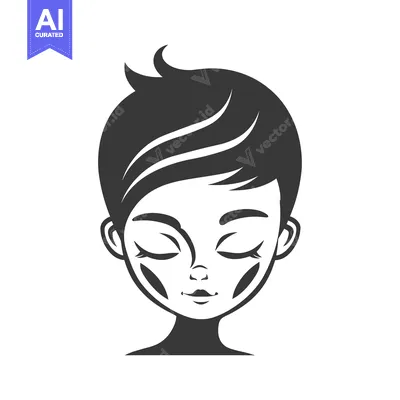 Aset desain premium: Black and White Illustration of a Woman's Face with Eyes Closed