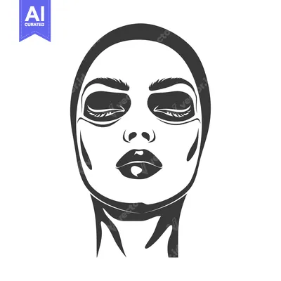 Aset premium populer: Black and White Illustration of a Woman's Face with Eyes Closed