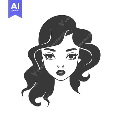 Aset premium populer: Black and White Illustration of a Woman's Face with Wavy Hair