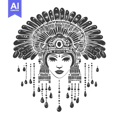 Popular premium asset: Black and White Illustration of a Woman Wearing a Ceremonial Headpiece