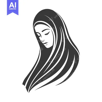 Aset premium populer: Black and White Illustration of a Woman Wearing a Headscarf