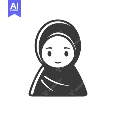 Aset desain premium: Black and White Illustration of a Woman Wearing a Hijab