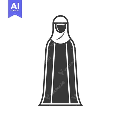 Aset desain premium: Black and white illustration of a woman wearing a niqab