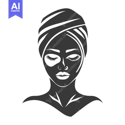 Aset premium populer: Black and white illustration of a woman with a face mask and turban