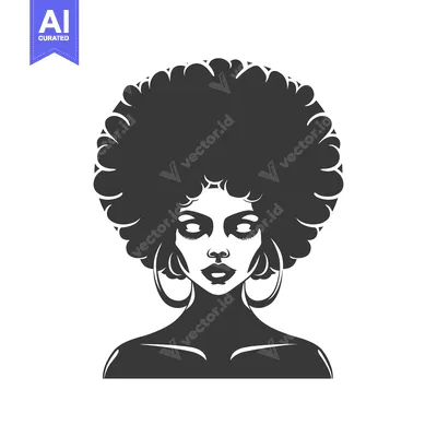 Premium design asset: Black and White Illustration of a Woman with an Afro