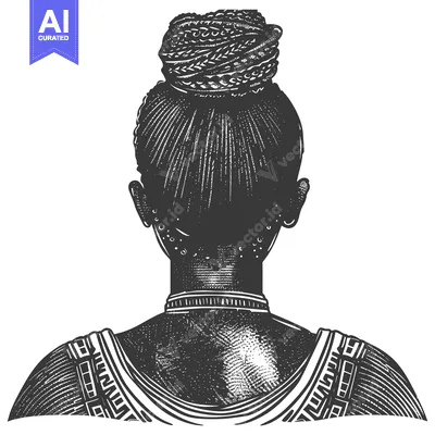 Popular premium asset: Black and White Illustration of a Woman with Braided Hair from the Bac
