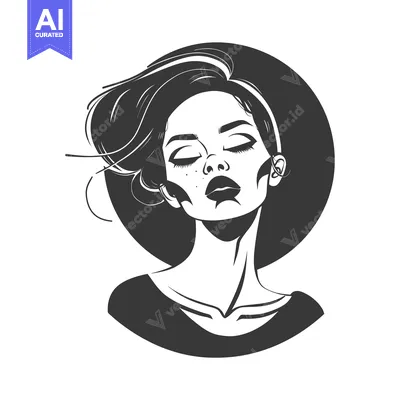 Aset premium populer: Black and White Illustration of a Woman with Closed Eyes