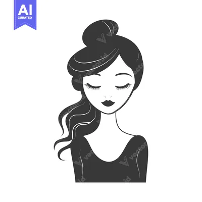 Aset premium populer: Black and white illustration of a woman with closed eyes and a bun