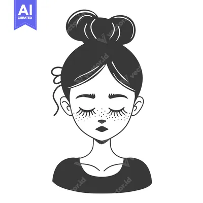 Popular premium asset: Black and White Illustration of a Woman with Closed Eyes and Freckles