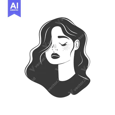 Aset premium populer: Black and White Illustration of a Woman with Freckles and Closed Eyes