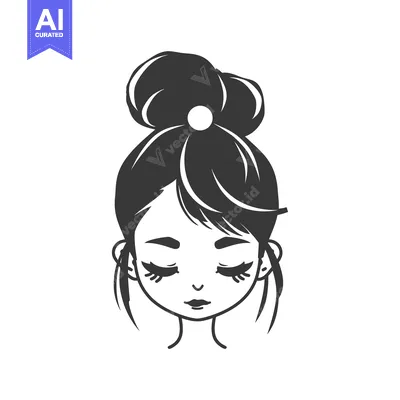 Aset premium populer: Black and White Illustration of a Woman with Her Eyes Closed