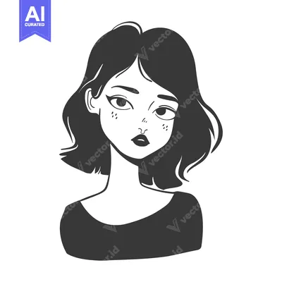 Black and White Illustration of a Woman with Short Hair