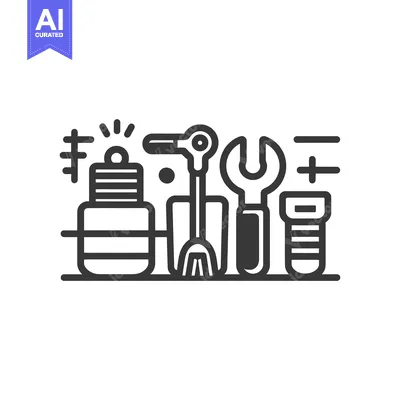 Aset premium populer: Black and White Illustration of a Wrench, Screwdriver, and Other Tools
