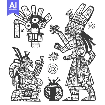 Aset premium populer: Black and White Illustration of Aztec or Mayan Style Figures