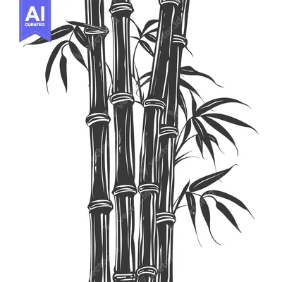 Aset premium populer: Black and White Illustration of Bamboo Stalks and Leaves