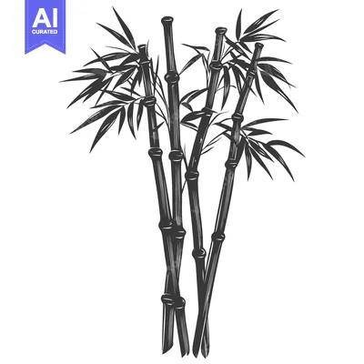 Aset premium populer: Black and White Illustration of Bamboo Stalks with Leaves