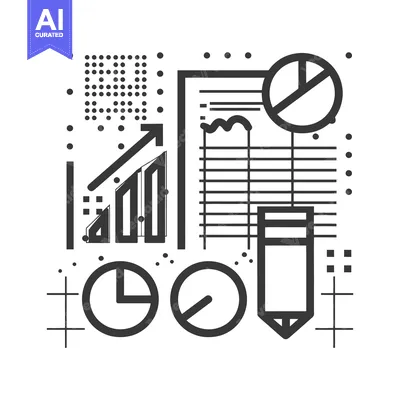 Black and White Illustration of Data Analysis and Growth