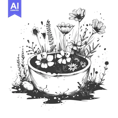 Popular premium asset: Black and White Illustration of Flowers in a Bowl