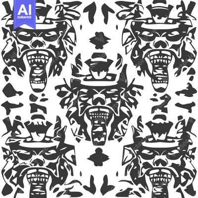 Premium design asset: Black and White Illustration of Four Ferocious Growling Creatures