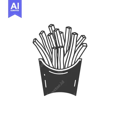 Aset premium populer: Black and White Illustration of French Fries in a Paper Container