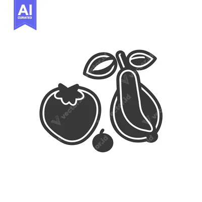 Premium design asset: Black and White Illustration of Fruit: Banana, Persimmon, and Cherry