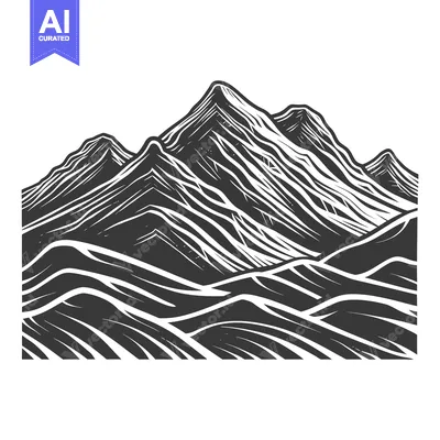 Aset desain premium: Black and White Illustration of Mountain Peaks