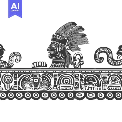 Aset premium populer: Black and White Illustration of Native American Figure with Geometric