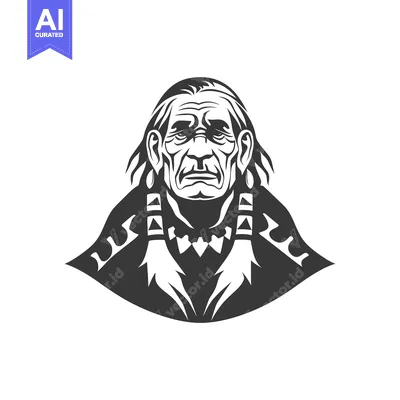 Aset desain premium: Black and White Illustration of Native American Man