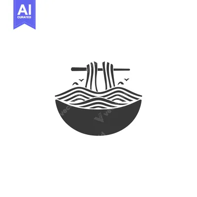 Aset desain premium: Black and White Illustration of Noodles in a Bowl