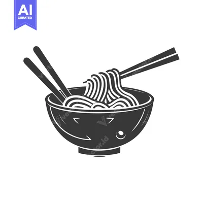 Aset premium populer: Black and White Illustration of Noodles with Chopsticks