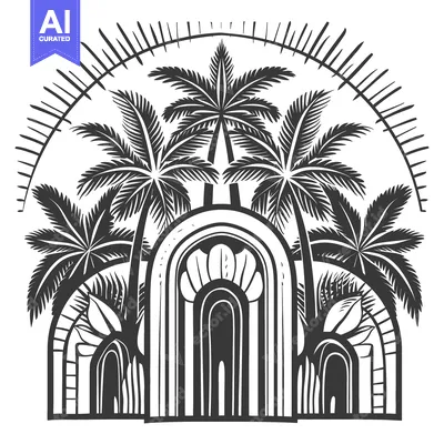 Popular premium asset: Black and White Illustration of Palm Trees and an Ornate Archway