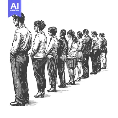 Aset premium populer: Black and White Illustration of People Standing in Line