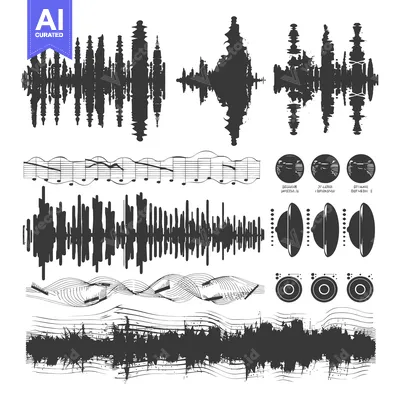 Premium design asset: Black and White Illustration of Sound Waves and Music Symbols