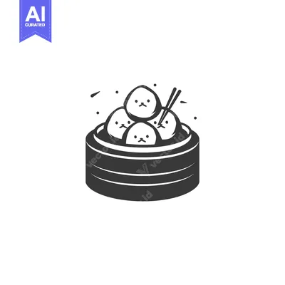 Aset desain premium: Black and White Illustration of Steamed Buns with Chopsticks