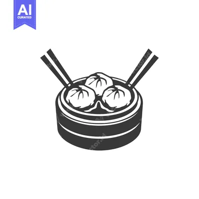 Aset desain premium: Black and White Illustration of Steamed Dumplings with Chopsticks