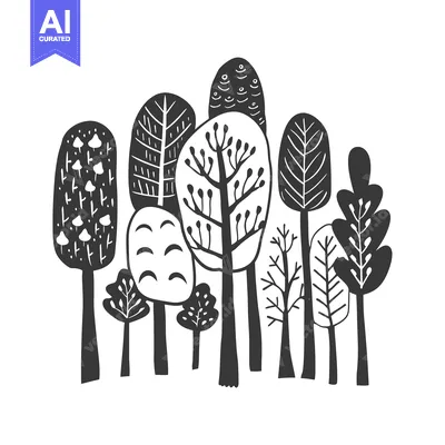 Premium design asset: Black and White Illustration of Stylized Trees in a Row