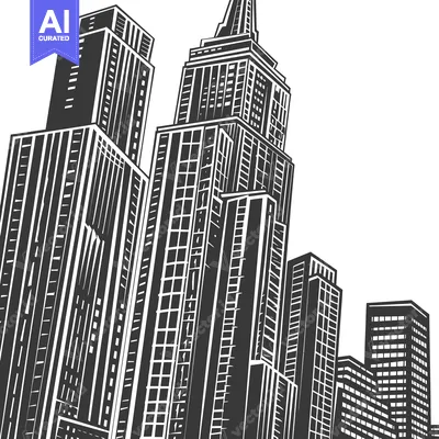 Aset premium populer: Black and White Illustration of Tall Buildings in a Cityscape