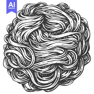 Aset premium populer: Black and White Illustration of Tangled Noodles