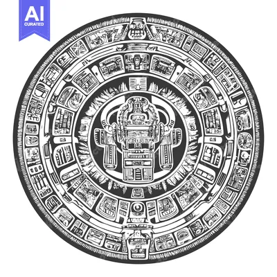 Aset premium populer: Black and White Illustration of the Aztec Calendar Stone