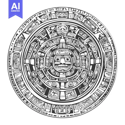 Popular premium asset: Black and White Illustration of the Aztec Calendar Stone