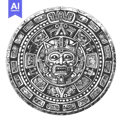 Black and White Illustration of the Aztec Sun Stone