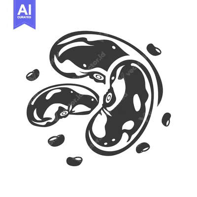 Aset premium populer: Black and White Illustration of Three Beans with Scattered Beans